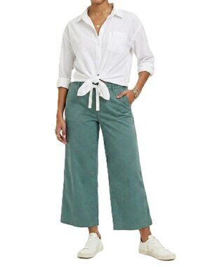 Green Wide Leg Ankle Pants Size 12 Stretch Twill Cotton Pull-On Casual | Torrid